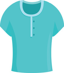 Turquoise t shirt with short sleeves and three buttons, isolated on white background, simple casual wear