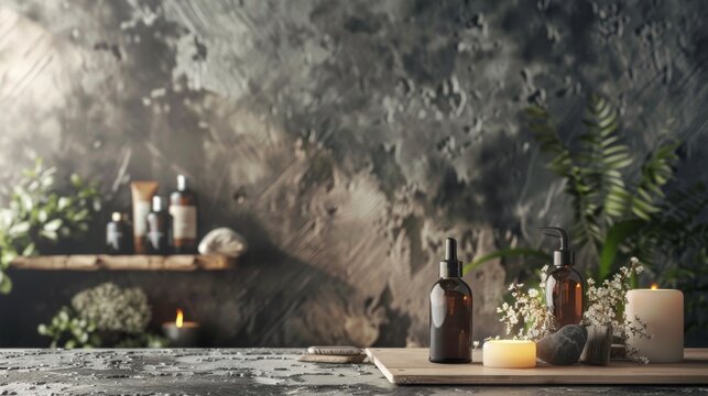 Spa essentials with natural decor in a calming environment