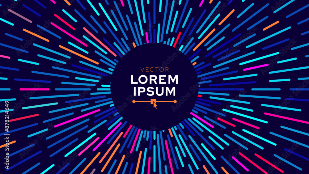 Poster Digital Data Flow Vector Background. Big Data Technology Lines. 5G Wireless Data Transmission. High Speed of Light Trails. Information Flow in Virtual Reality Cyberspace. Vector Illustration.