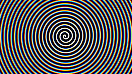 Psychedelic Hypnosis Spiral. Archimedean Spiral with Glitch RGB Red Green Blue Effect. Brainwash Propaganda Concept. Vector Illustration.