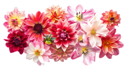A Colorful Arrangement of Pink, Red, and Yellow Dahlias and Flowers