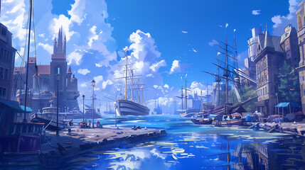harbor landscape anime style
