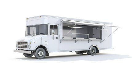 Magnificent White realistic food truck isolated on white