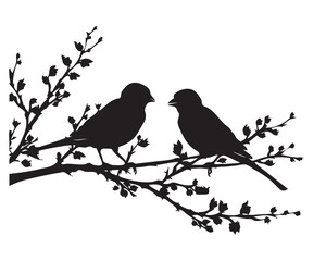 Birds couple on a tree branch vector illustration