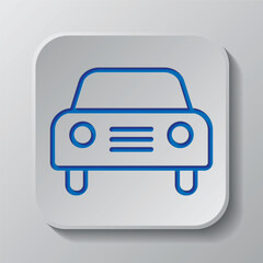 Car simple icon vector. Flat design. Paper cut design. Cutted blue symbol with shadow. Gray badge button, gray background