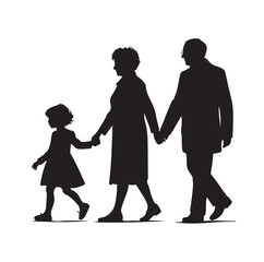 grandparents walking with two granddaughter silhouette vector