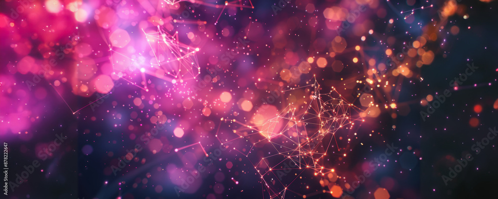 Poster abstract pink and orange bokeh lights with interconnected lines