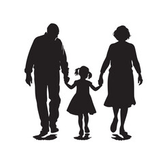 grandparents walking with two granddaughter silhouette vector