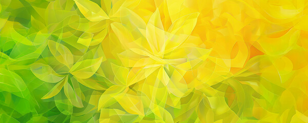 Abstract painting of green and yellow leaves