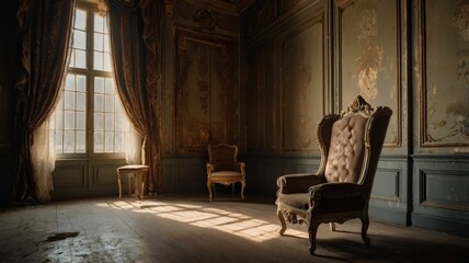 old vintage room with old armchair and renovation