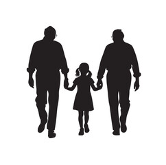 grandparents walking with two granddaughter silhouette vector