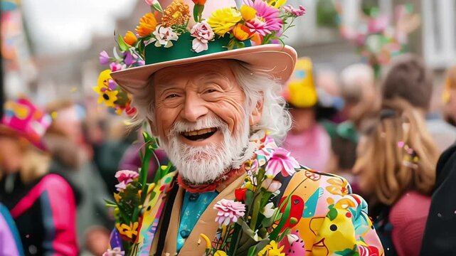 Colorful Oktoberfest parade featuring decorated floats, marching bands, and traditional costumes