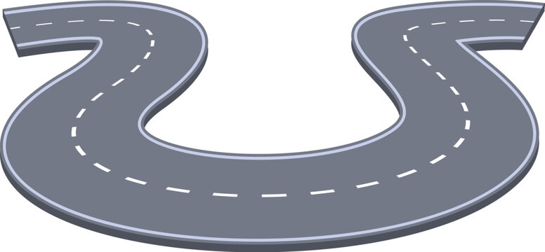 Winding road is making a u turn move on a white background