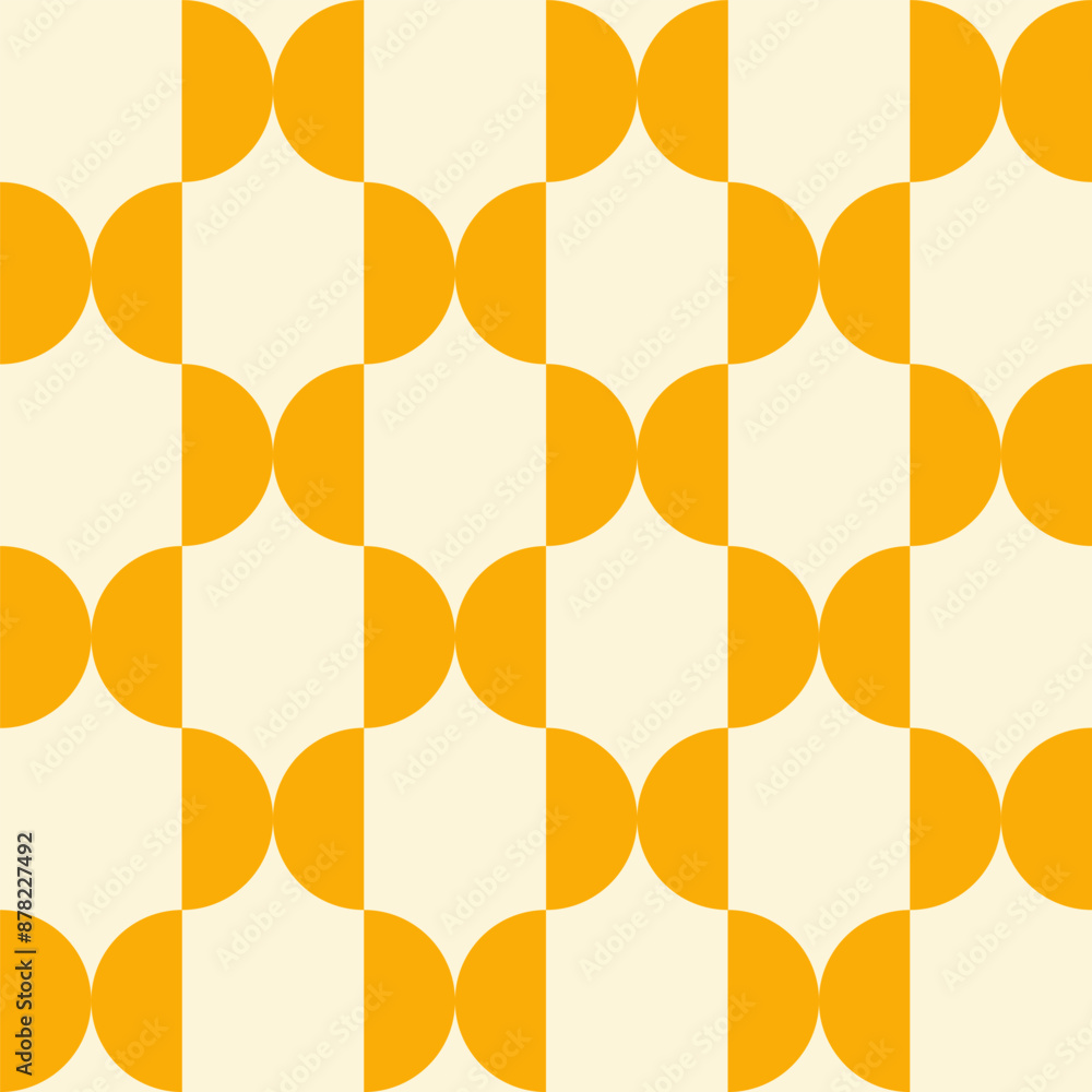Poster Trendy retro geometric seamless pattern with yellow semicircles on a beige background. Modern minimal abstract background. Vector illustration