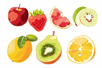 Naklejka premium illustrations whole and sliced fruits