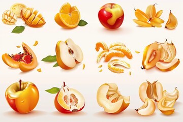illustrations peeled fruits