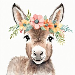 Floral Baby Donkey Nursery Illustration Generative Ai Illustration