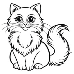Birman cat standing side view. Ink black and white doodle drawing in woodcut style.