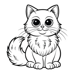 Birman cat standing side view. Ink black and white doodle drawing in woodcut style.