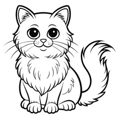 Birman cat standing side view. Ink black and white doodle drawing in woodcut style.
