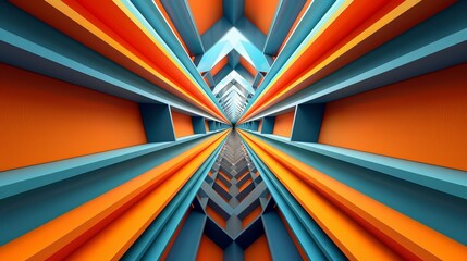 Abstract Orange And Blue Geometric Tunnel