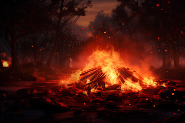 the bonfire was the color of blood red flames