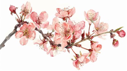 Watercolor Painting of Pink Cherry Blossoms