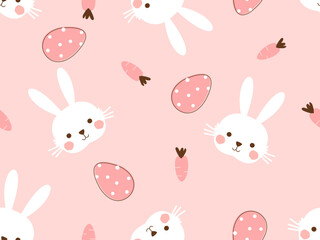 Seamless pattern of bunny rabbit cartoons, Easter eggs and cute carrot on pink background vector.