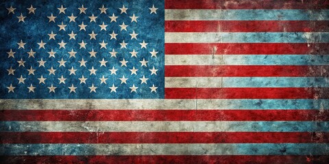 Blue grunge background featuring an old vintage American flag, perfect for Patriotism and Memorial Day concepts