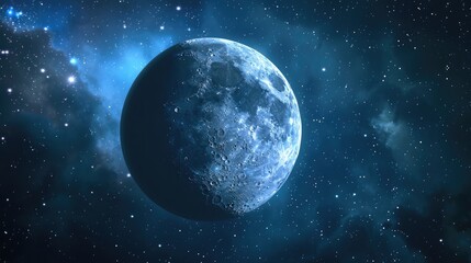 Fototapeta premium Shiny moon in clear night sky with stars and flares