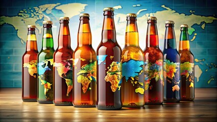 Creative beer label design featuring unique artwork from different countries, celebrating International Beer Day