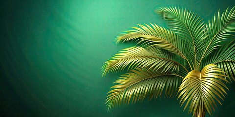 Fototapeta premium Artistic drawing of a palm tree background in green with gold leaves, summer, tropical, sunny, nature, exotic, paradise