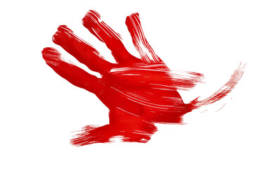 Red handprint with bold brushstrokes on a white background, representing creativity and artistic expression