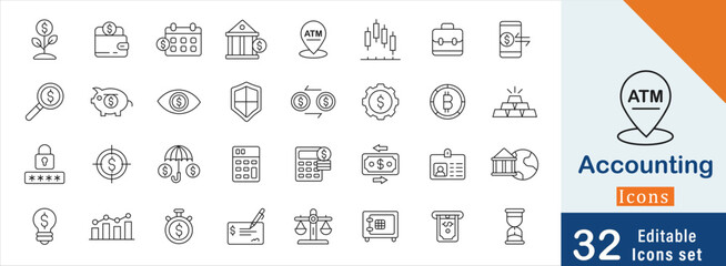 “Accounting Vector Icons: Ledger, Income, Savings and Taxation
