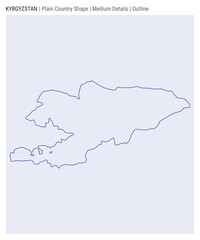 Naklejka premium Kyrgyzstan plain country map. Medium Details. Outline style. Shape of Kyrgyzstan. Vector illustration.