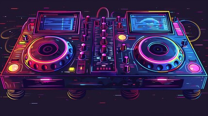 Neon DJ Mixer Illustration