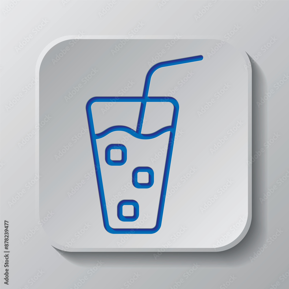 Poster glass with ice cube simple icon vector. flat design. paper cut design. cutted blue symbol with shado