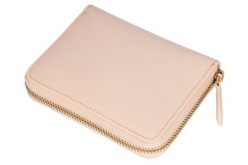 Flat Beige Leather Wallet with Zipper