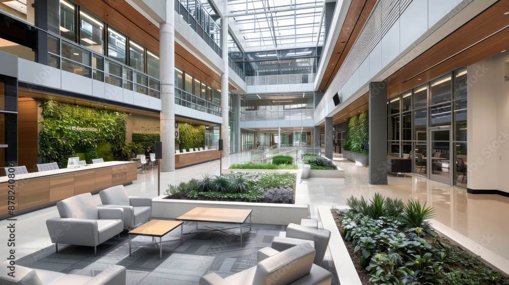 Aufkleber design a cutting-edge tech company campus with sustainable architecture and green spaces. use a pale