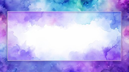 Horizontal background template for PowerPoint presentation with watercolor texture in shades of purple and blue