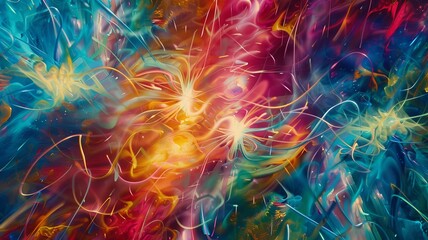 Radiant Connections: Capture an abstract burst of bright, radiating lines and shapes that intertwine, depicting the energy and connections within a thriving community