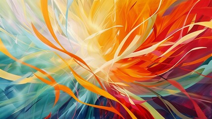 Radiant Connections: Capture an abstract burst of bright, radiating lines and shapes that intertwine, depicting the energy and connections within a thriving community