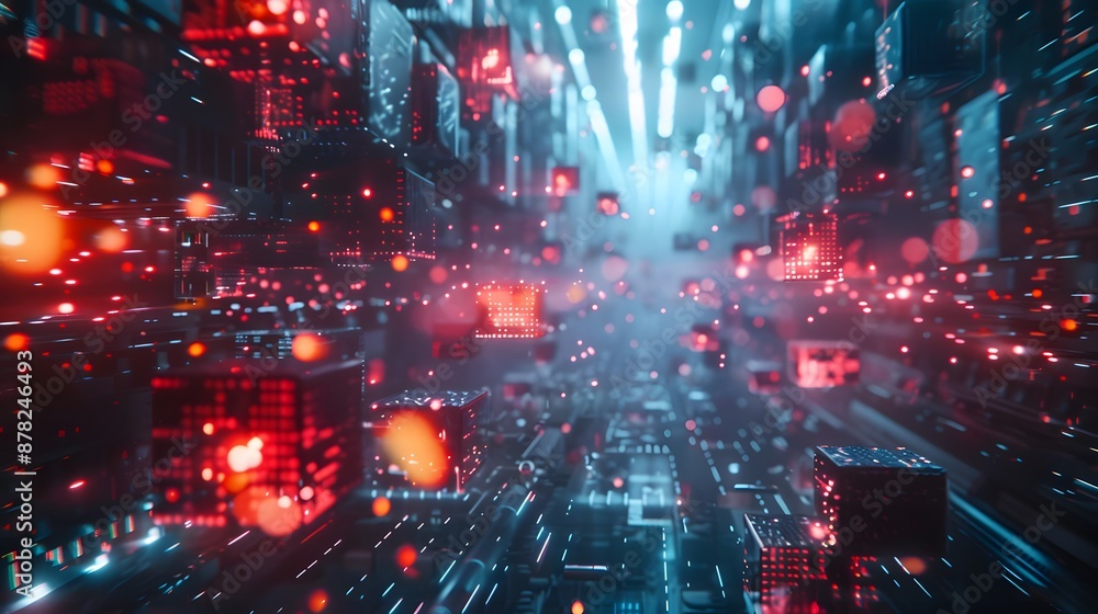 Poster a transformation process where sensitive data elements morph into innocuous tokens, floating in a cy