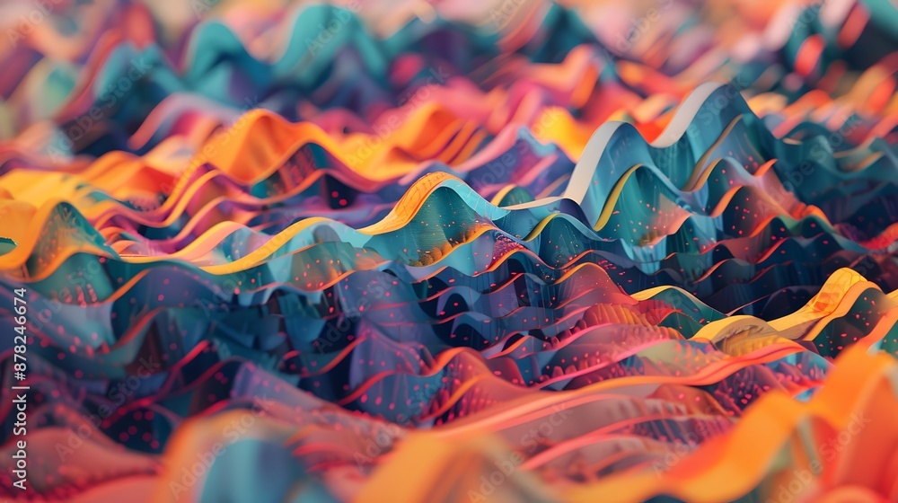 Poster a digital landscape where original data is hidden behind layers of colorful, abstract patterns repre