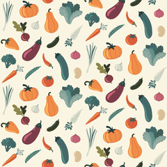 Veetables in fall colors, seamless pattern 