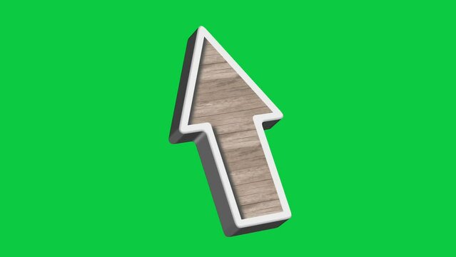 3D cursor pointer animation with wood texture skin on green screen background. 3d element animated mouse click exploration