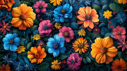 Colorful floral patterns with intricate designs and vibrant colors bring the beauty of nature to any project perfect for decorative and elegant designs Background Illustration, Bright color tones, ,