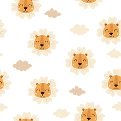 Retro seamless pattern in cartoon flat style. Retro animal pattern. Groovy baby digital paper. Hand drawn vector pattern	
