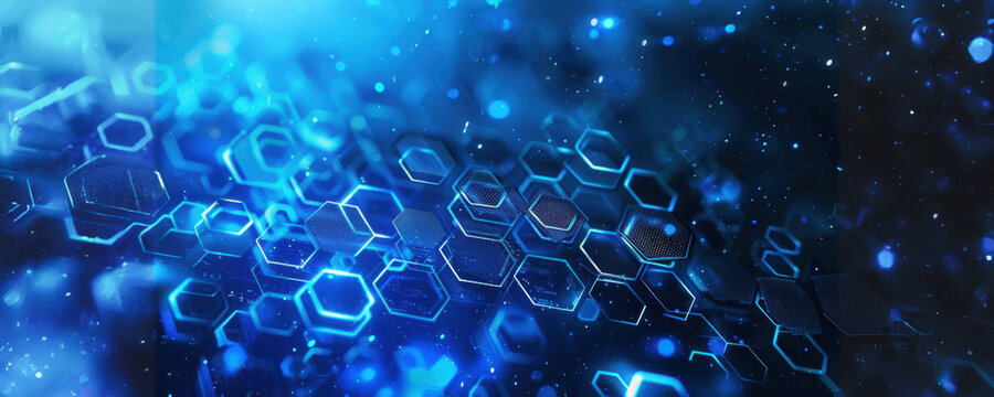 Abstract blue hexagon pattern with glowing lights