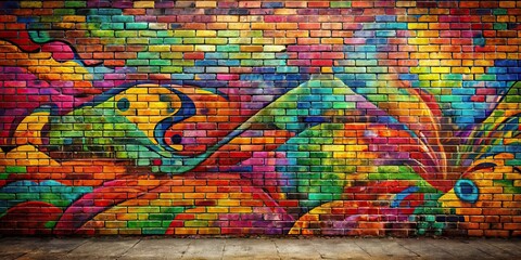 Fototapeta premium Graffiti brick wall with colorful urban art , urban, street art, graffiti, brick wall, spray paint, street culture, rebellion